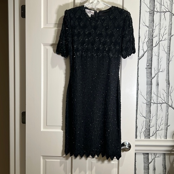 VINTAGE SILK LAURENCE KAZAR NEW YORK SEQUIN DRESS-SIZE SMALL - Picture 1 of 14